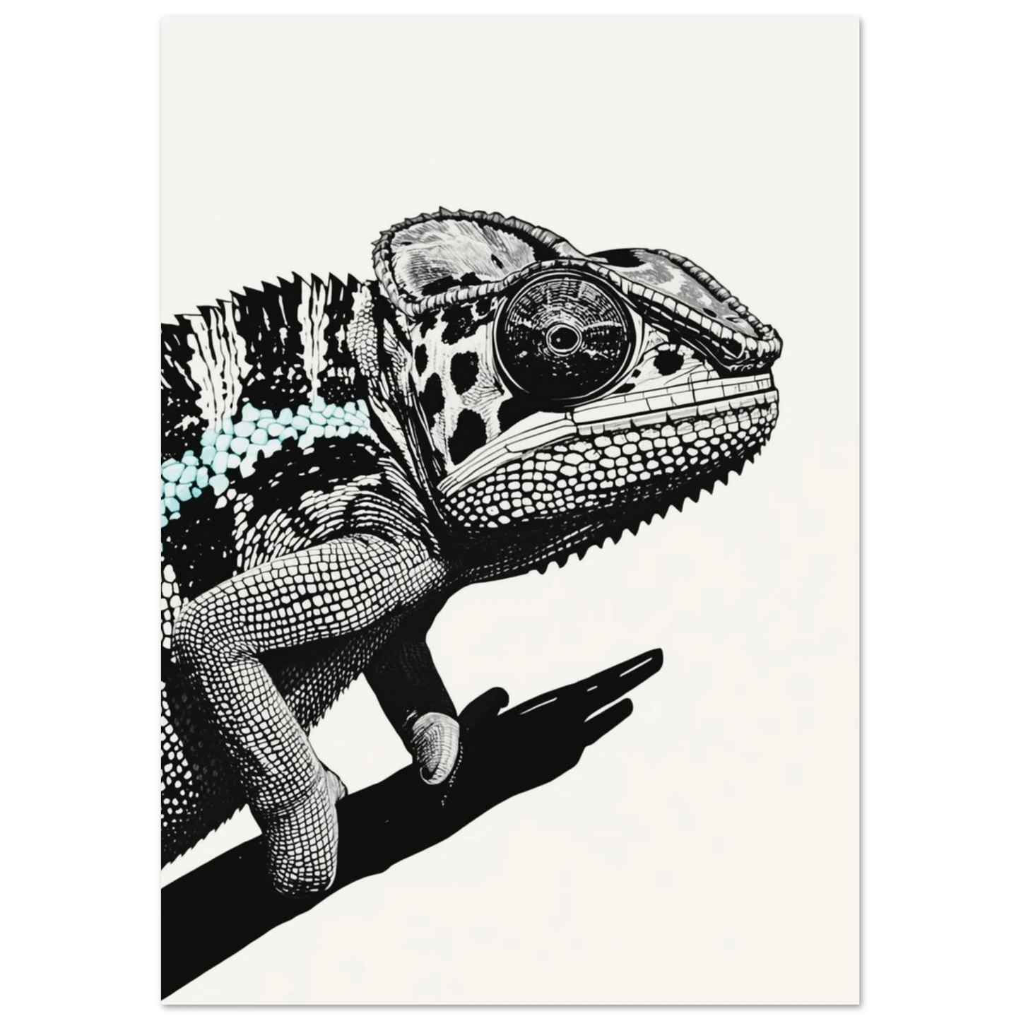 Konstnärlig reptilposter föreställande en kameleont med intrikat mönstrad hud