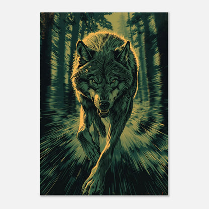 Vargmotiv med hög kontrast och skuggspel i nordisk skogsmiljö – tavla