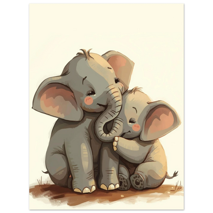 Kärleksfull elefantposter med en stor och en liten elefant