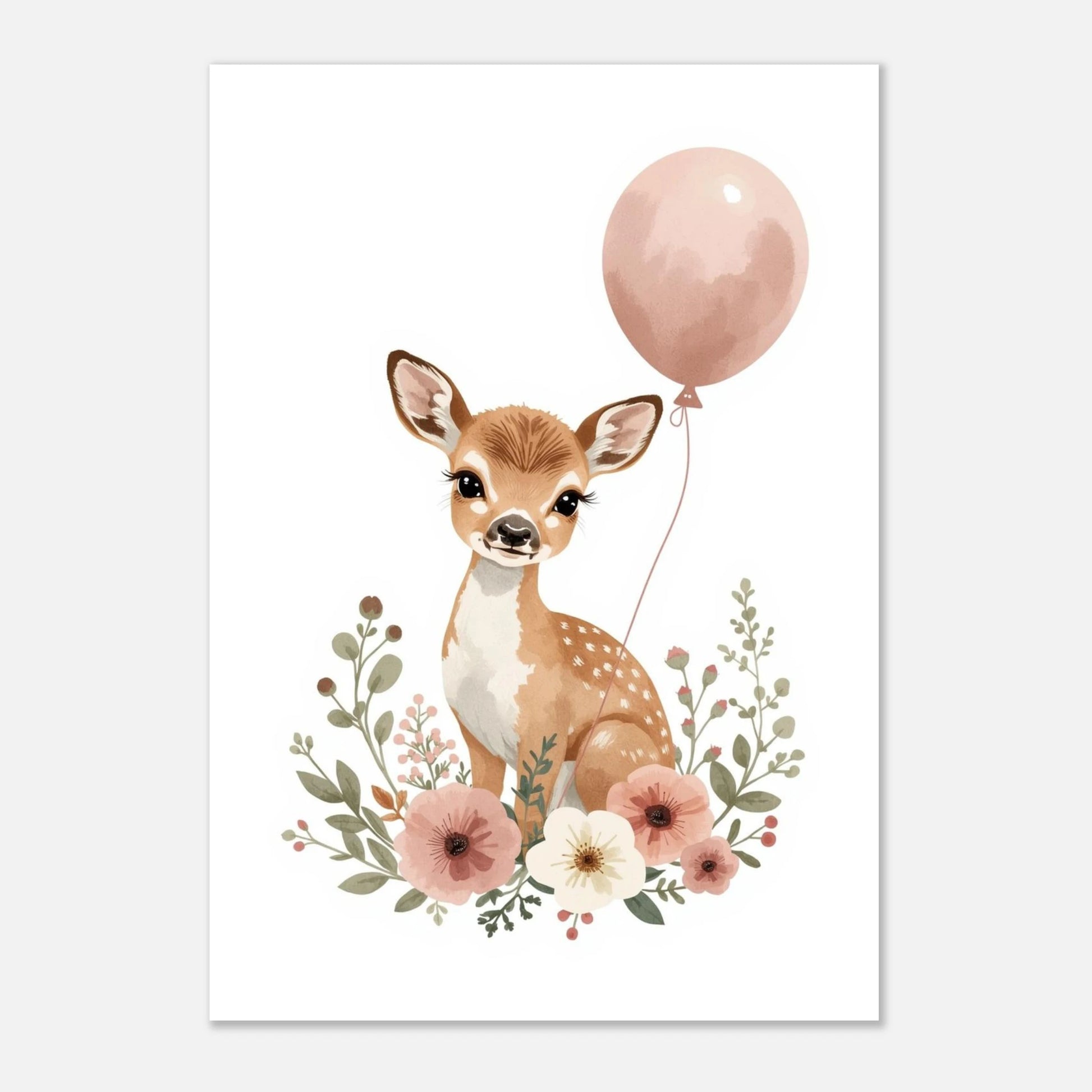 Lekfull djurposter med rådjur och rosa detaljer i mjuk illustrationsstil