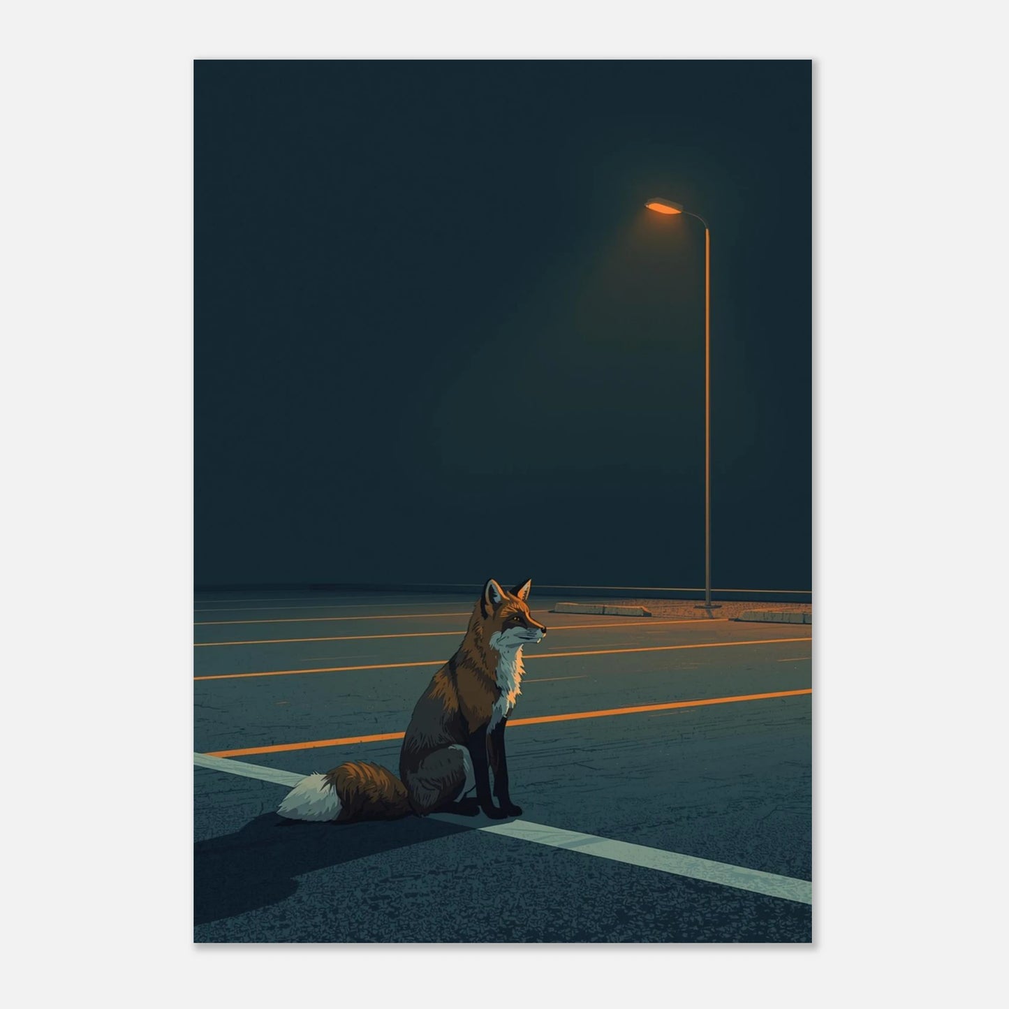 Minimalistisk rävposter med nattligt tema och varm ljussättning