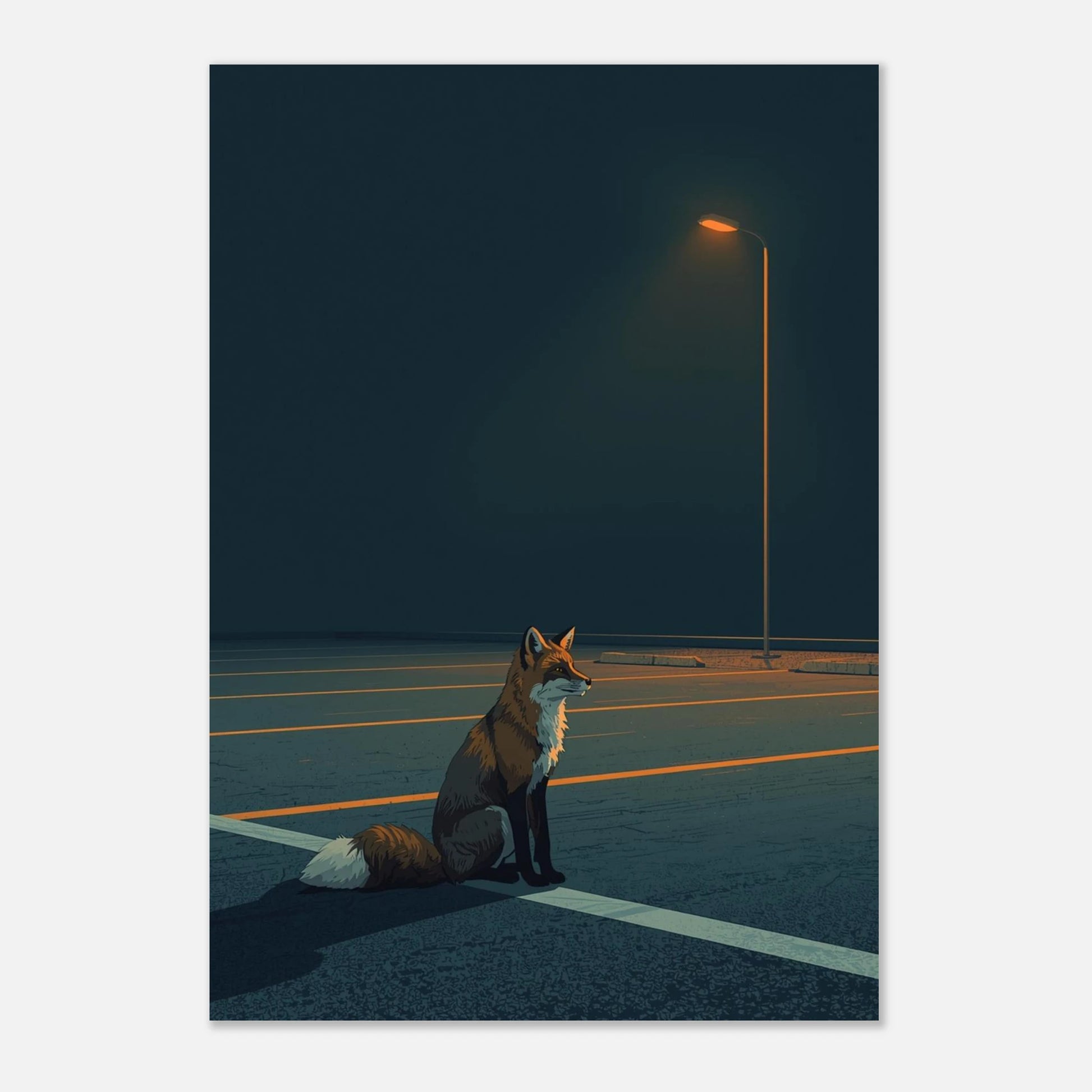 Minimalistisk rävposter med nattligt tema och varm ljussättning
