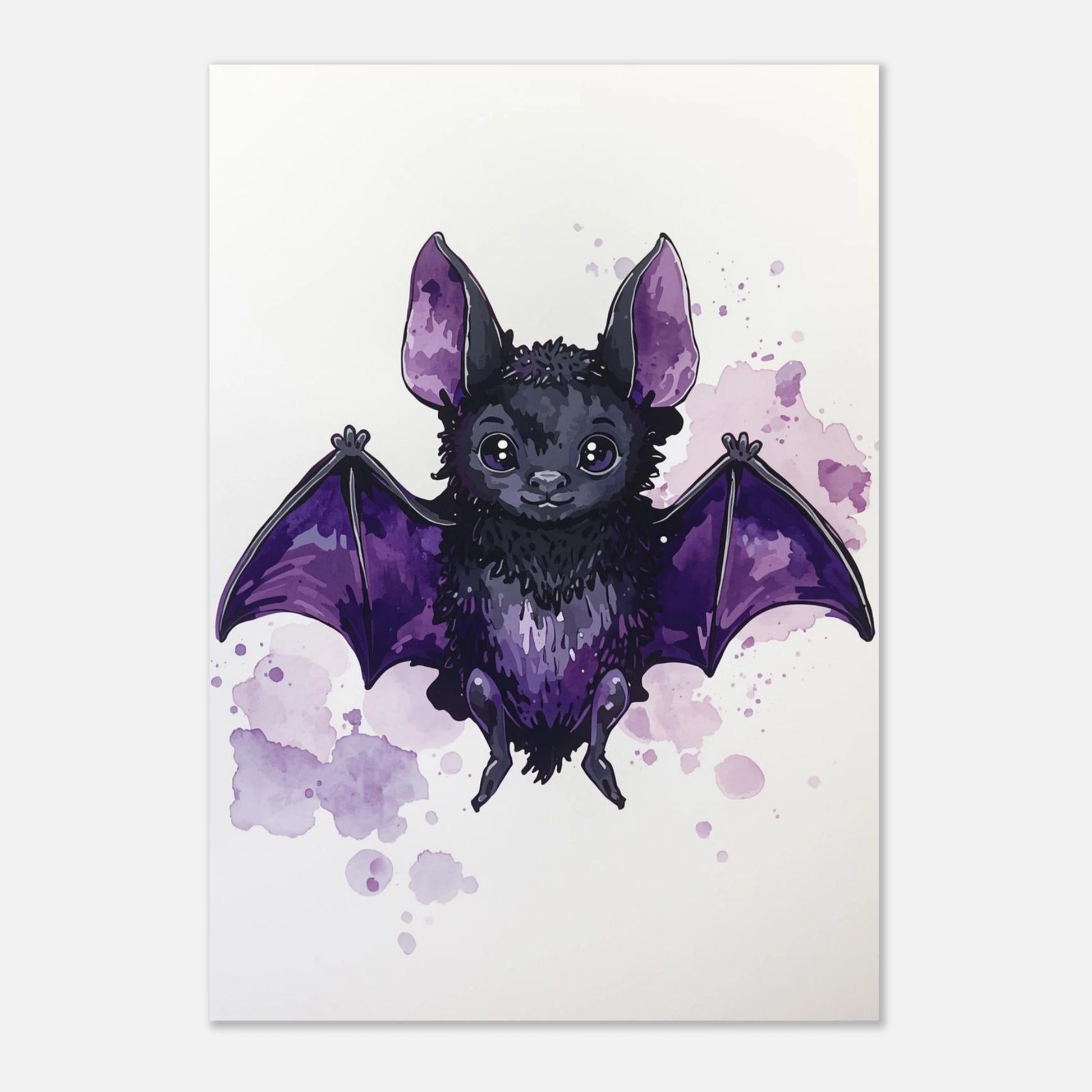 Lekfull djurposter med en lila fladdermus för barnrummet, grafiskt tryck