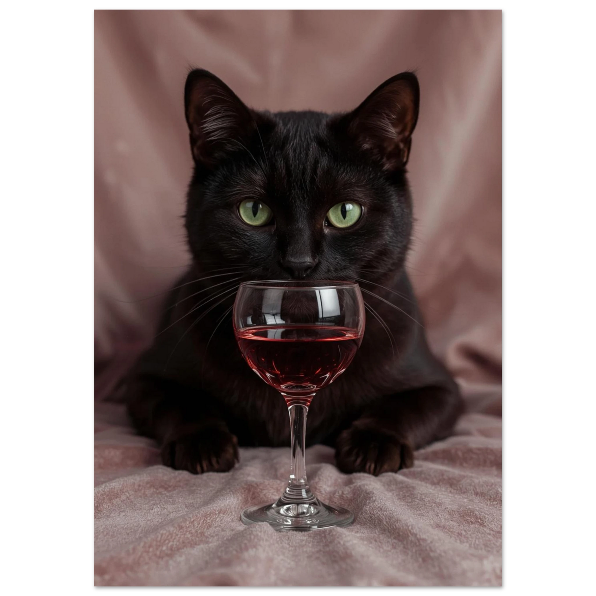Konstnärligt fotografi av en svart katt och ett elegant vinglas, djurmotiv