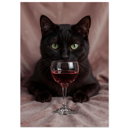 Konstnärligt fotografi av en svart katt och ett elegant vinglas, djurmotiv