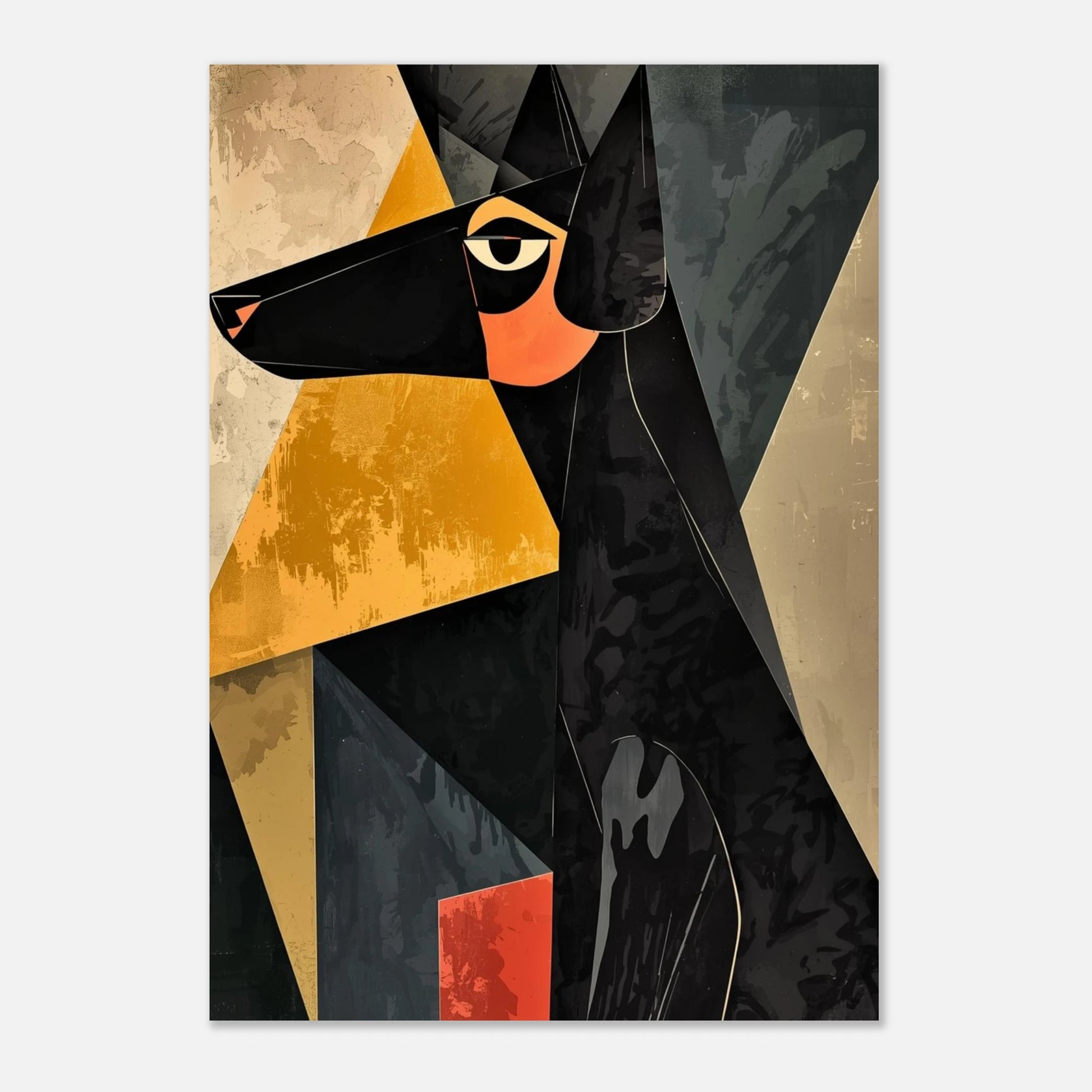 Konstnärlig hundposter med geometriskt mönster i dova färger för stilren inredning