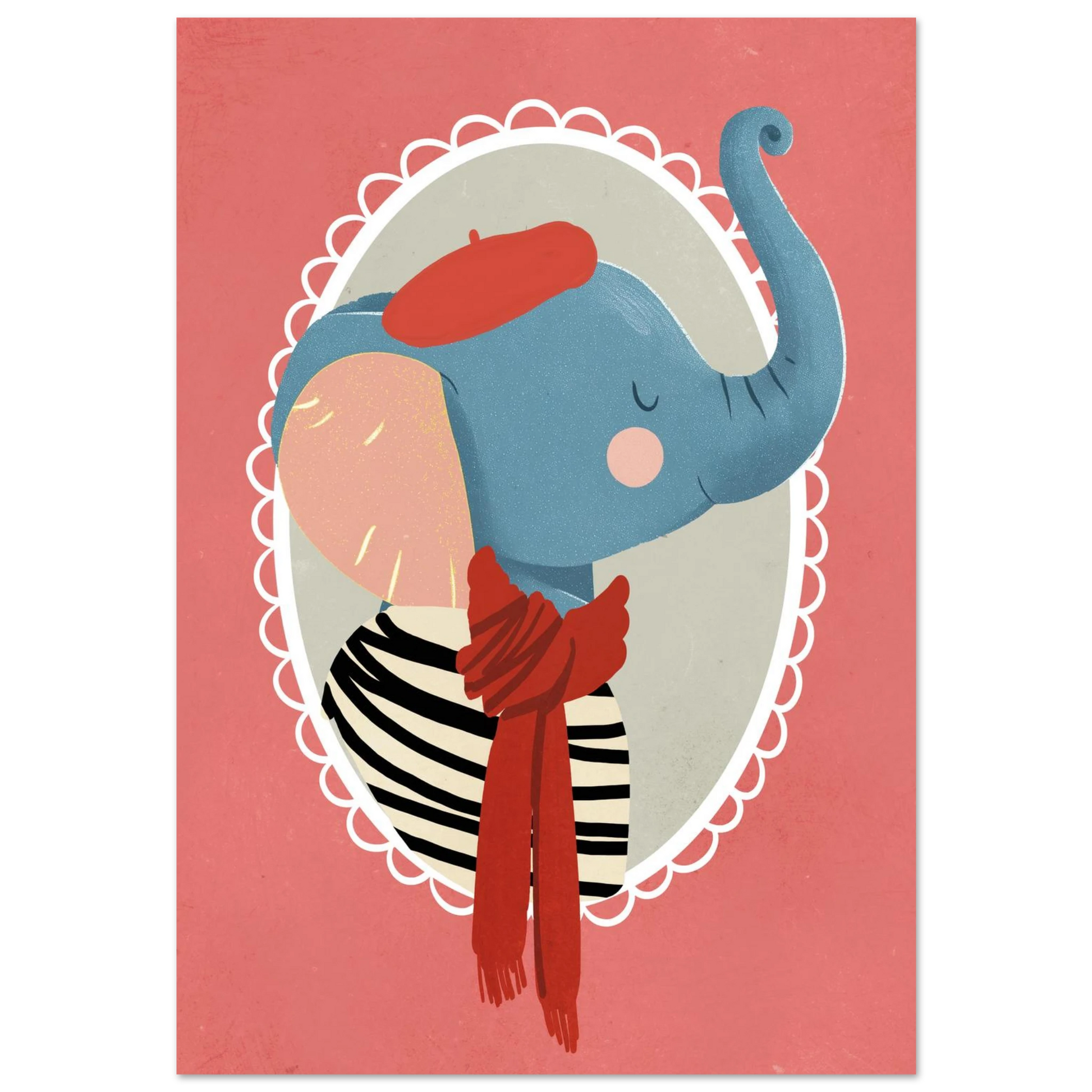Blå elefant i röd basker och randig tröja – barnposter