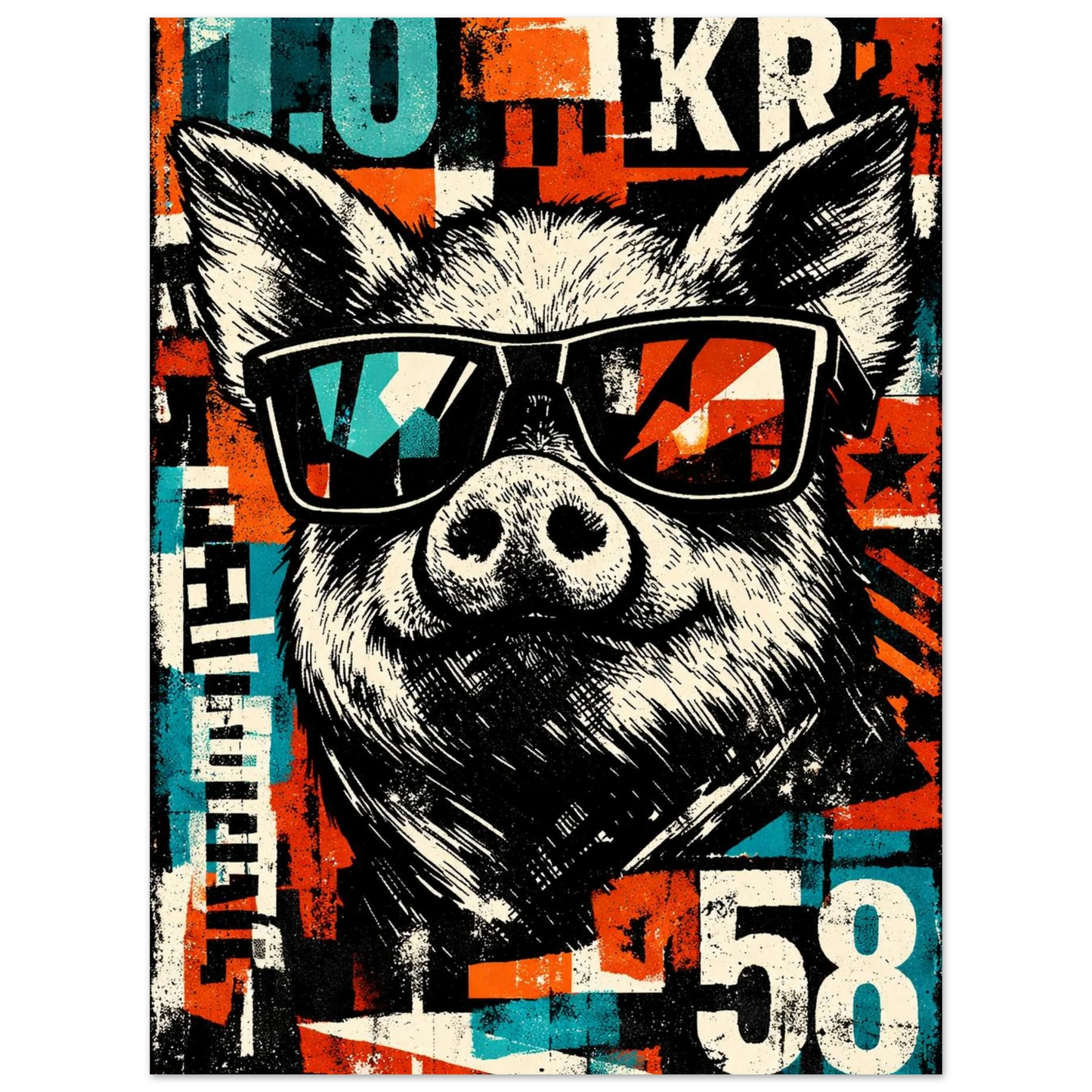 Gris med solglasögon i kaxig street-art stil – Retro poster