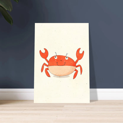 Lekfull krabba med glatt leende, charmig illustration för barnrum.