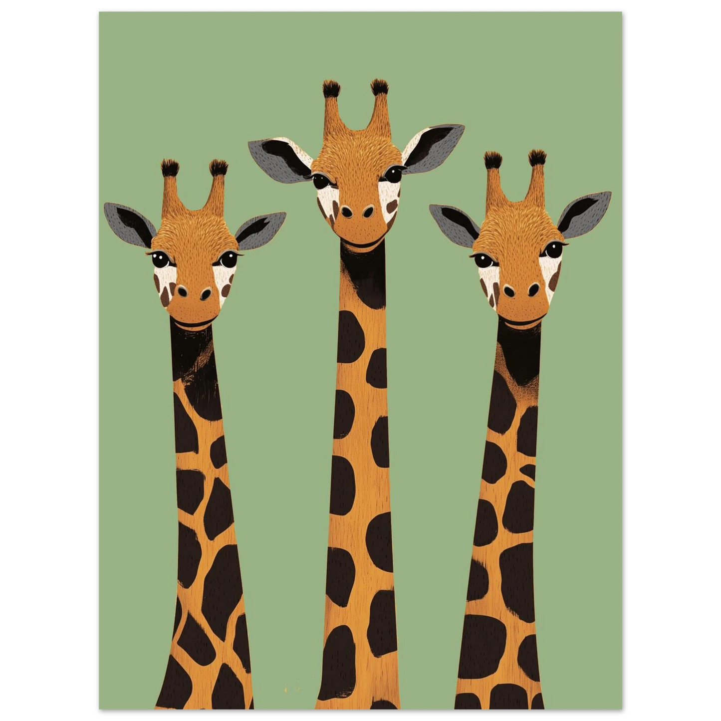 Grafiskt print med giraffer och bruna fläckmönster på grön bas