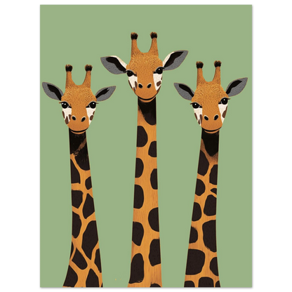 Grafiskt print med giraffer och bruna fläckmönster på grön bas