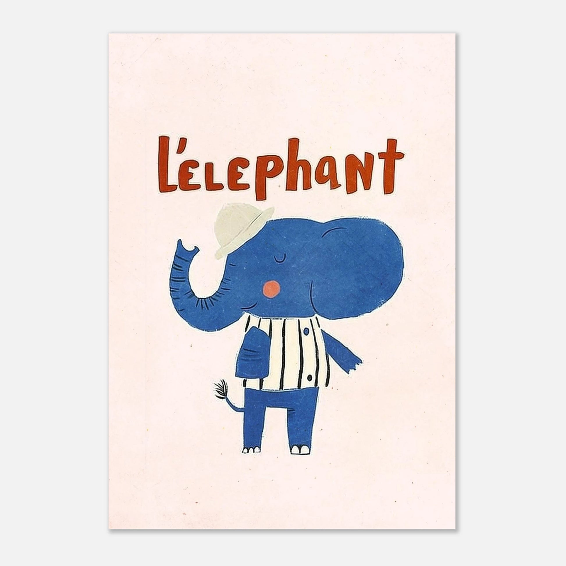 Lekfull elefantillustration i blått och vitt för kreativ väggkonst