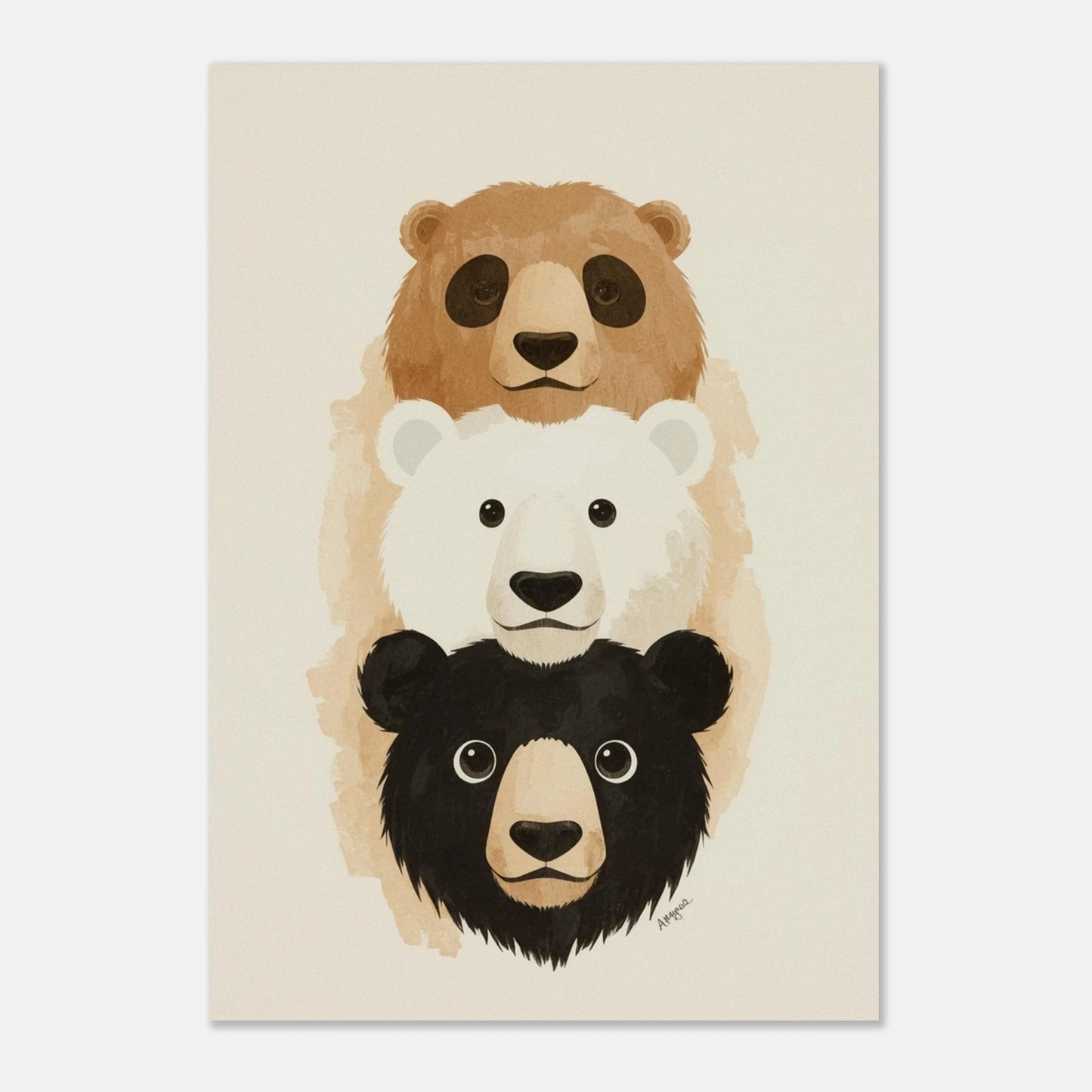 Minimalistisk björnillustration med textur och djup på en ljus neutral bakgrund
