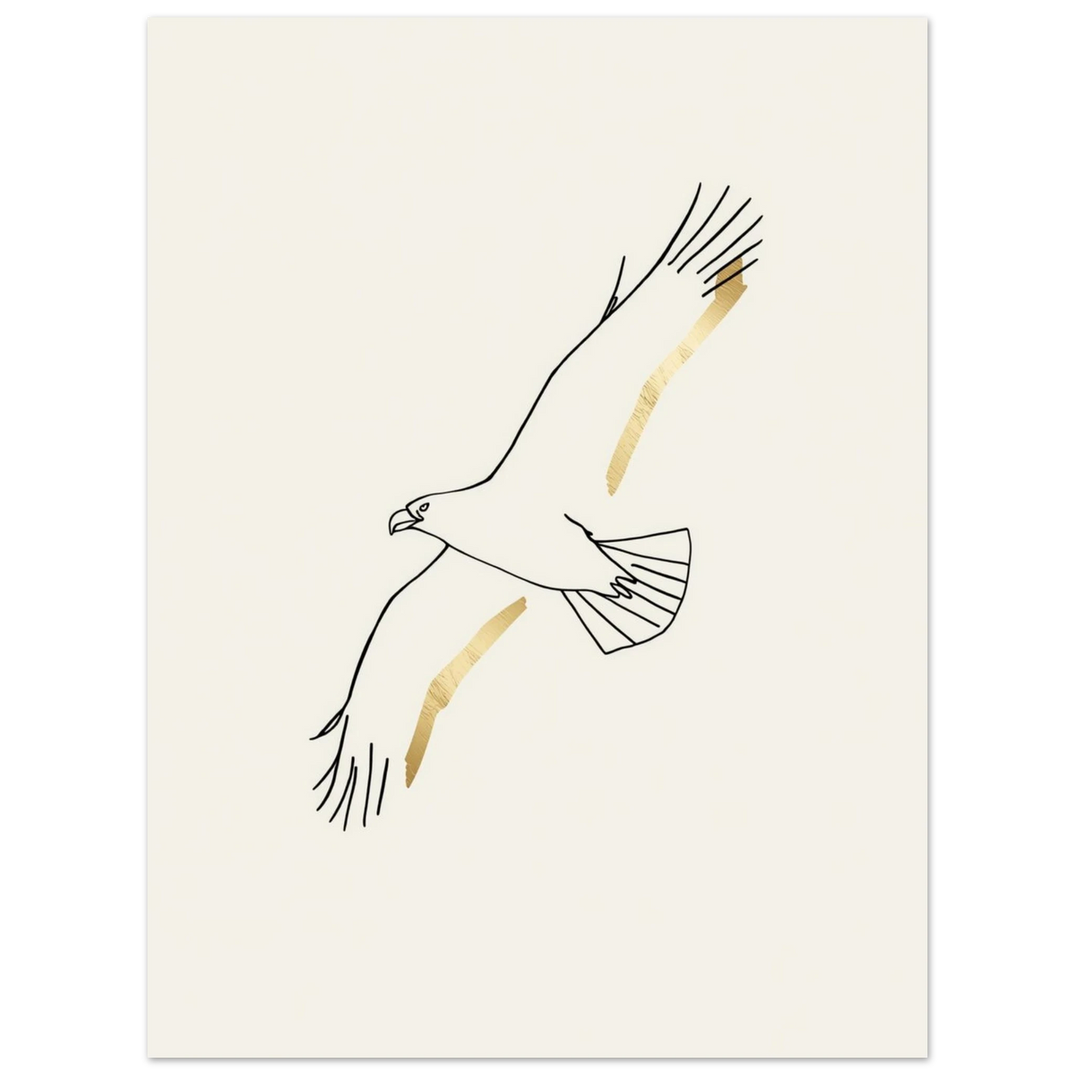 Närbild på en minimalistisk flygande örn i linjekonst med gulddetaljer på en poster – Tecknad poster