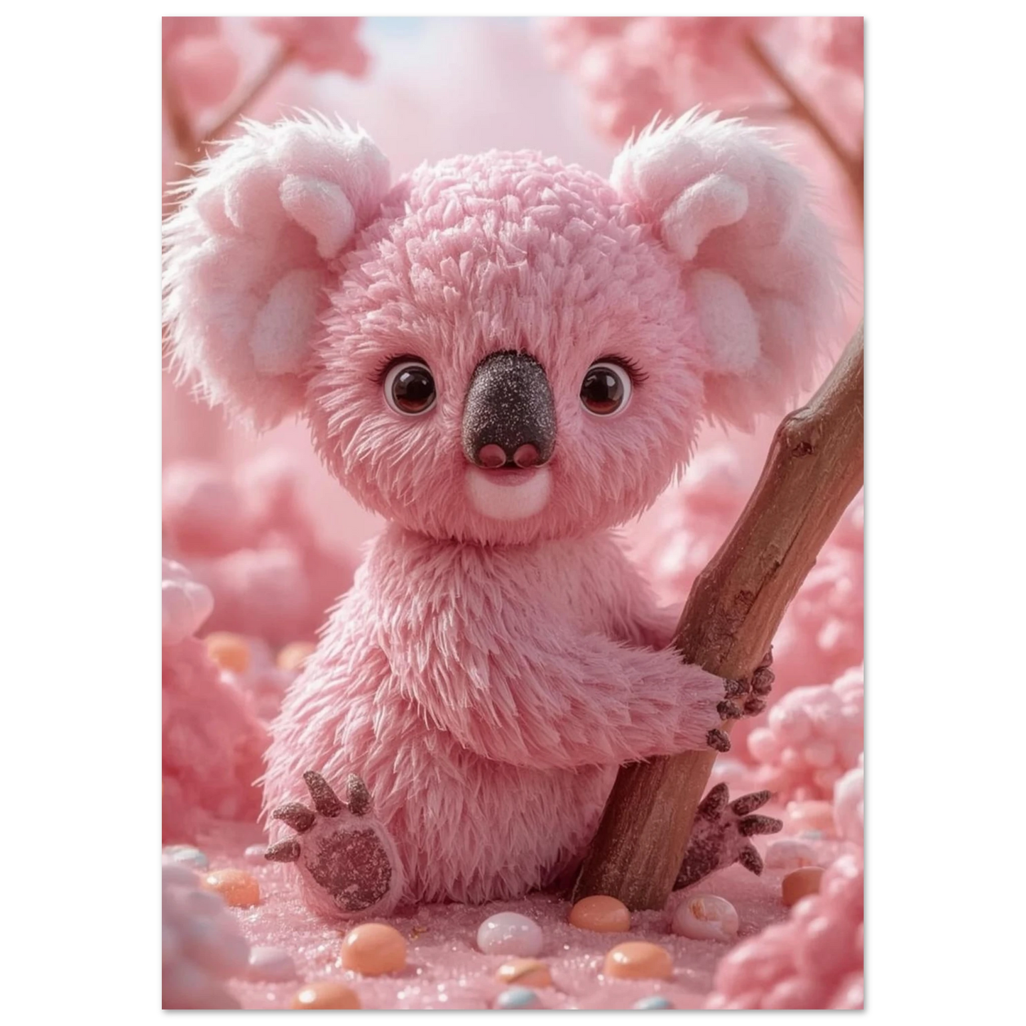 Detaljrik illustration av en mjuk rosa koala vid en gren