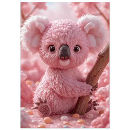 Detaljrik illustration av en mjuk rosa koala vid en gren