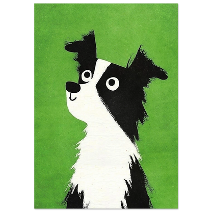 Border collie med nyfiken blick mot grön bakgrund – grafisk hundposter