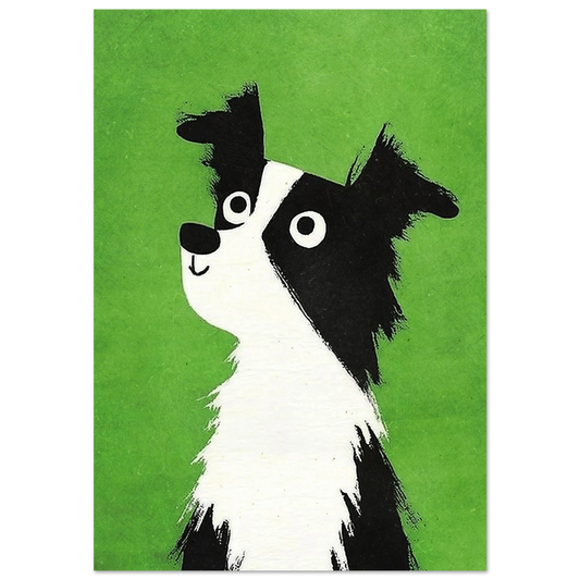 Border collie med nyfiken blick mot grön bakgrund – grafisk hundposter