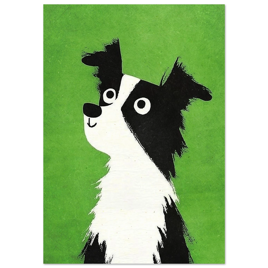 Border collie med nyfiken blick mot grön bakgrund – grafisk hundposter