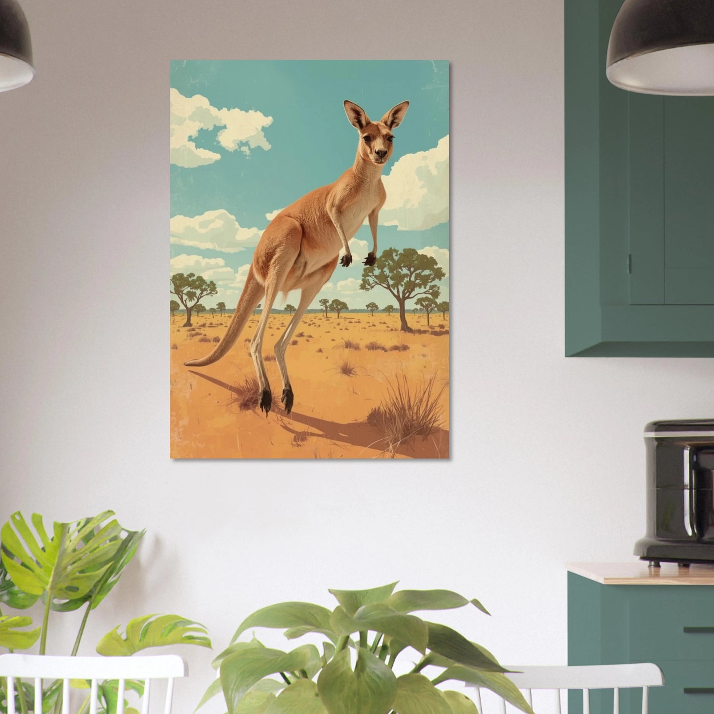 Varmt ljus över en känguru i den australiska vildmarken – retro poster