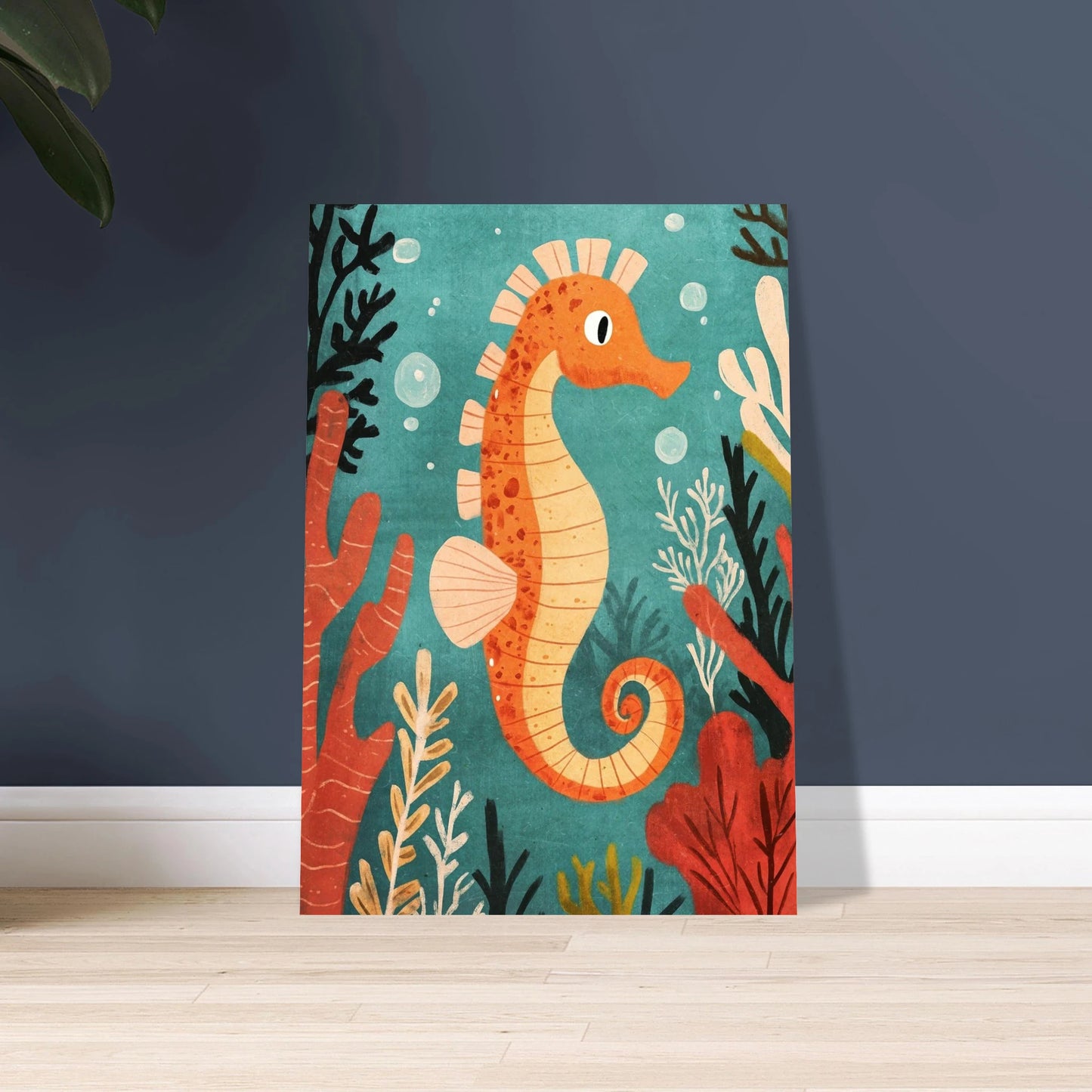 Lekfull delfin i stiliserad design hoppar över vågor.