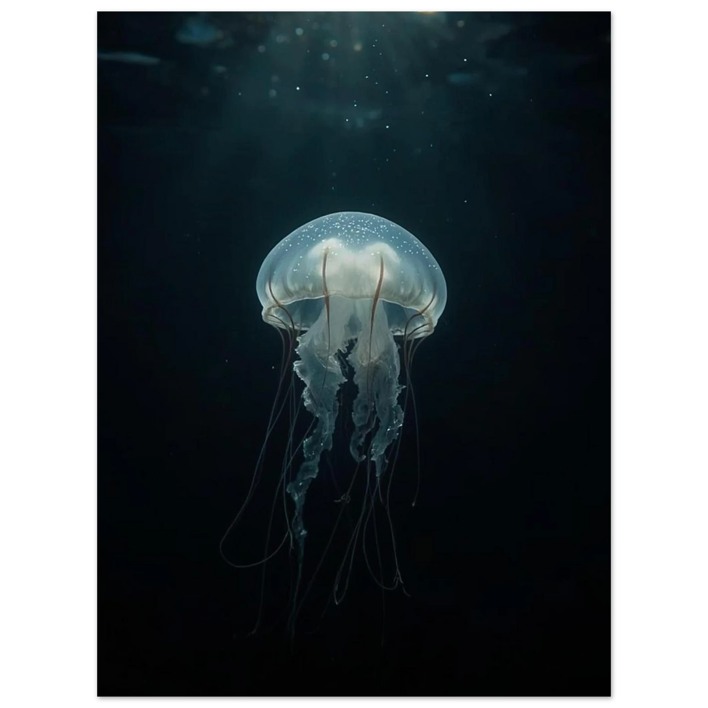 Eterisk manet som svävar fridfullt i mörkt hav – naturposter