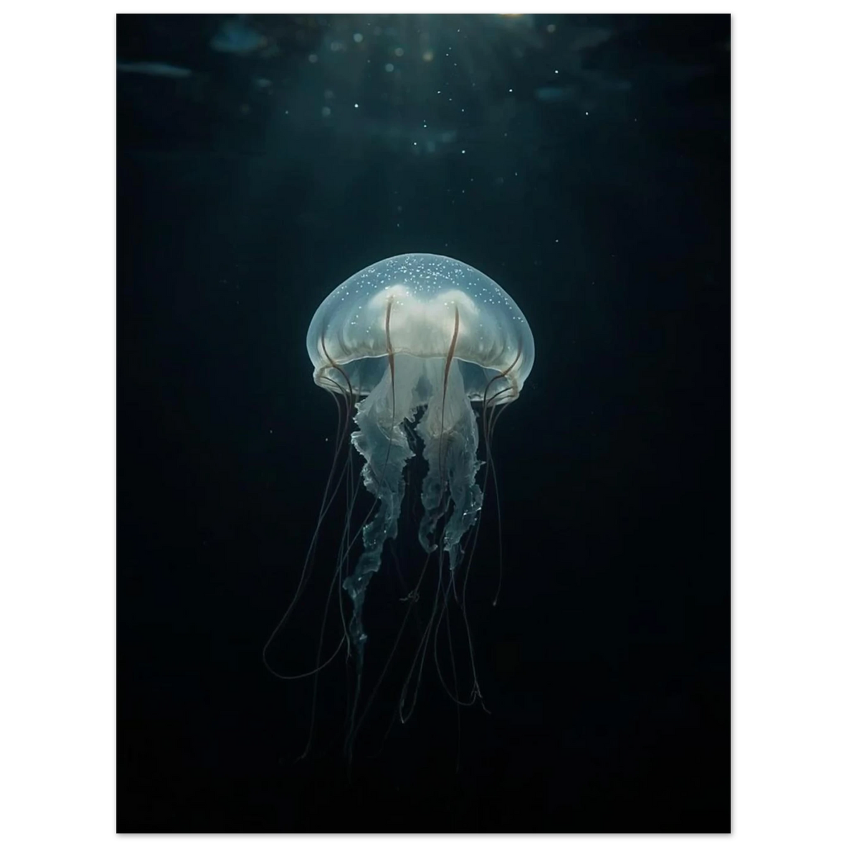 Eterisk manet som svävar fridfullt i mörkt hav – naturposter