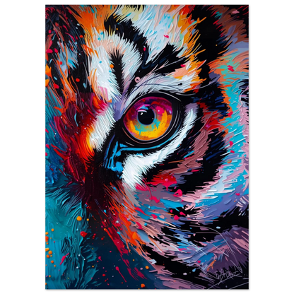 Abstrakt tigeransikte med tjocka penseldrag i neonrosa och orangea nyanser