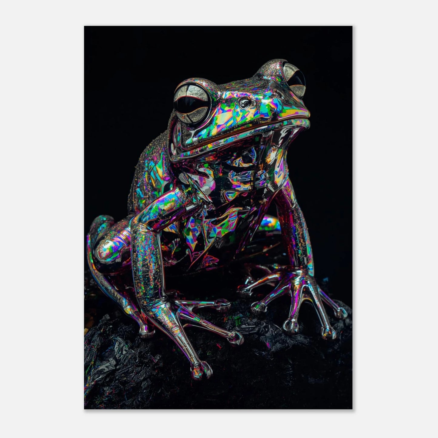 Abstrakt djurmotiv föreställande en groda med holografisk glans och hög kontrast