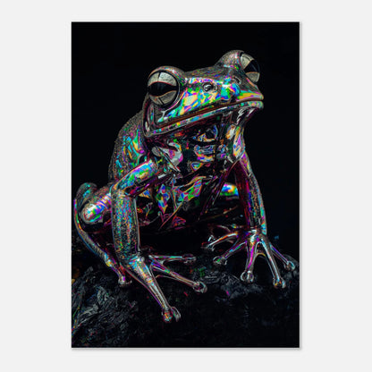 Abstrakt djurmotiv föreställande en groda med holografisk glans och hög kontrast