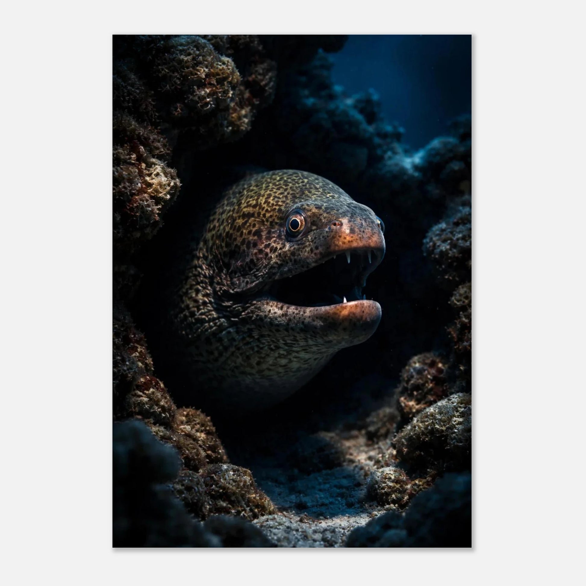 Stilren poster av en muräna i naturligt habitat på havsbotten