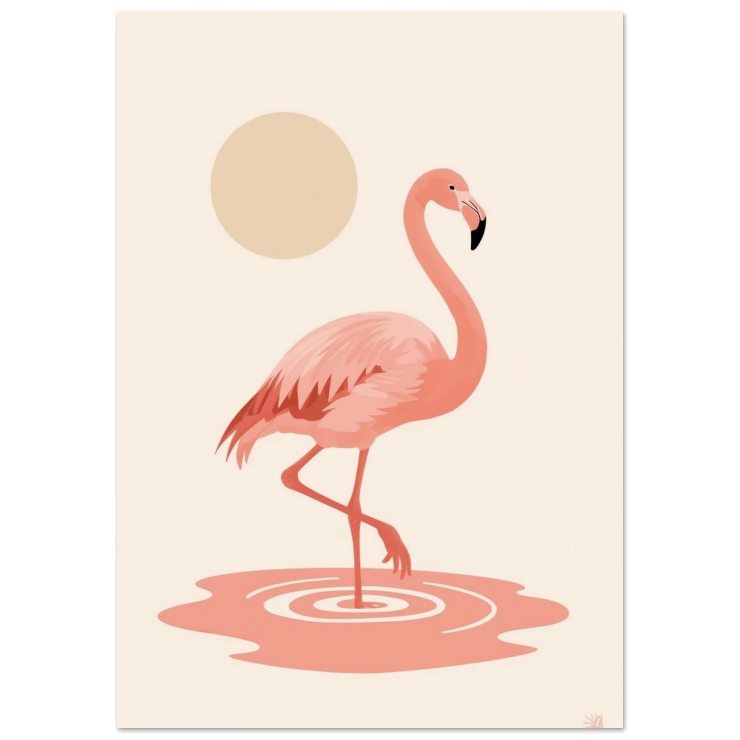 Elegant flamingo som står på ett ben i vatten – illustration