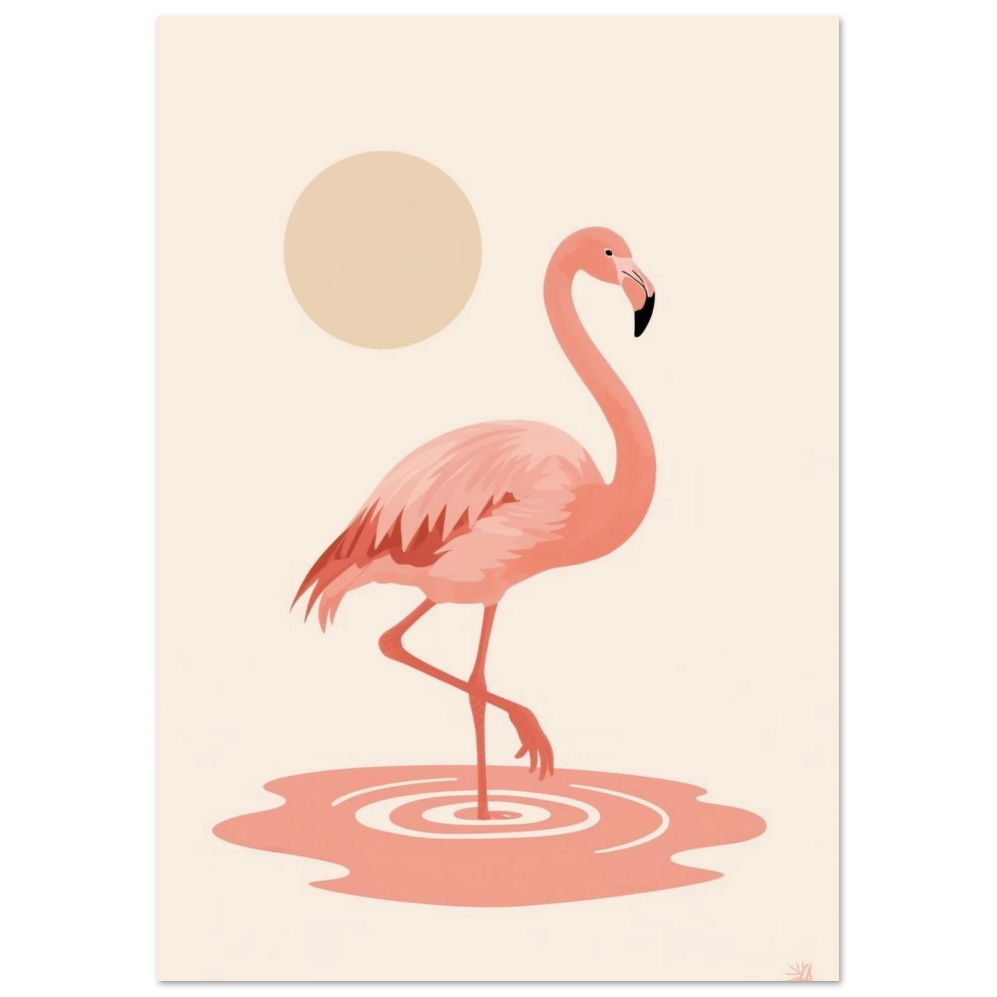 Elegant flamingo som står på ett ben i vatten – illustration