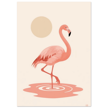 Elegant flamingo som står på ett ben i vatten – illustration