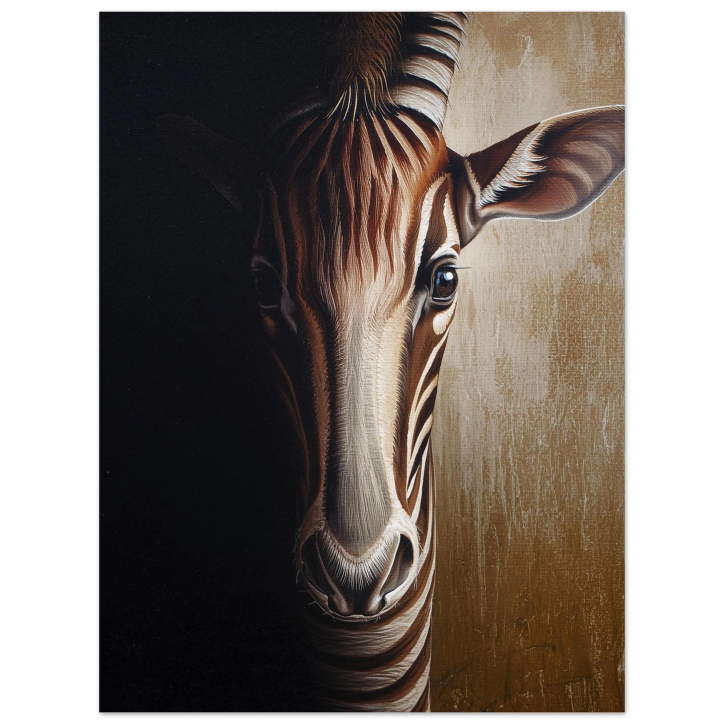 Illustration av en okapi som framträder ur skuggan – unikt print