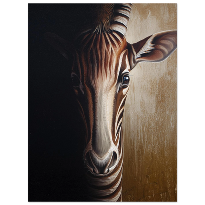 Illustration av en okapi som framträder ur skuggan – unikt print