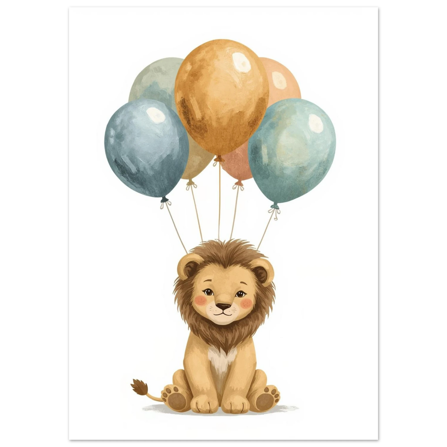 Liten lejonunge som sitter under svävande ballonger – mjuk djurposter