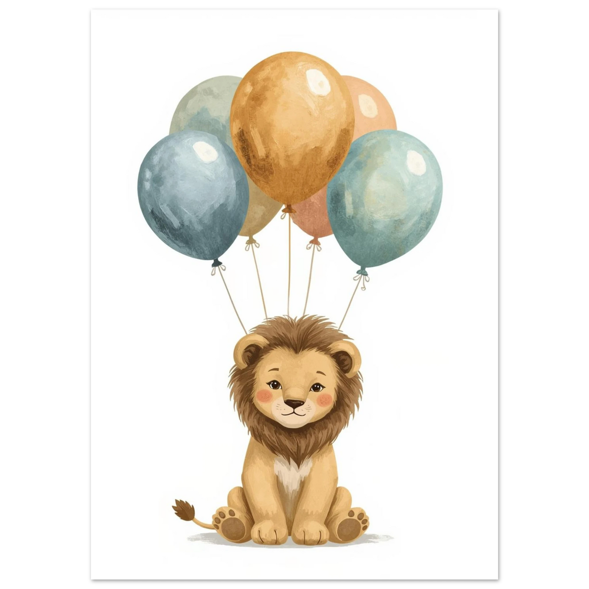Liten lejonunge som sitter under svävande ballonger – mjuk djurposter