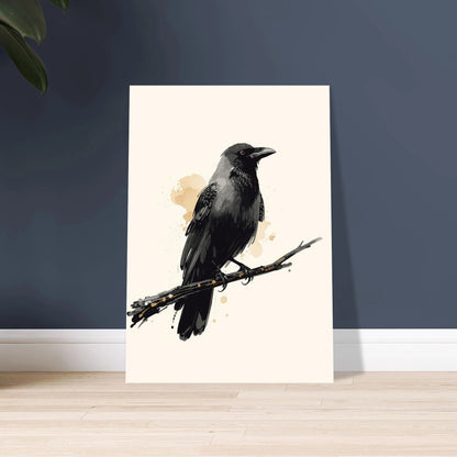 Korp på gren, mystisk och detaljerad illustration
