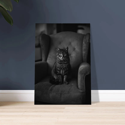 Katt i cutpaper-stil, lugn och konstnärlig, blå och orange toner