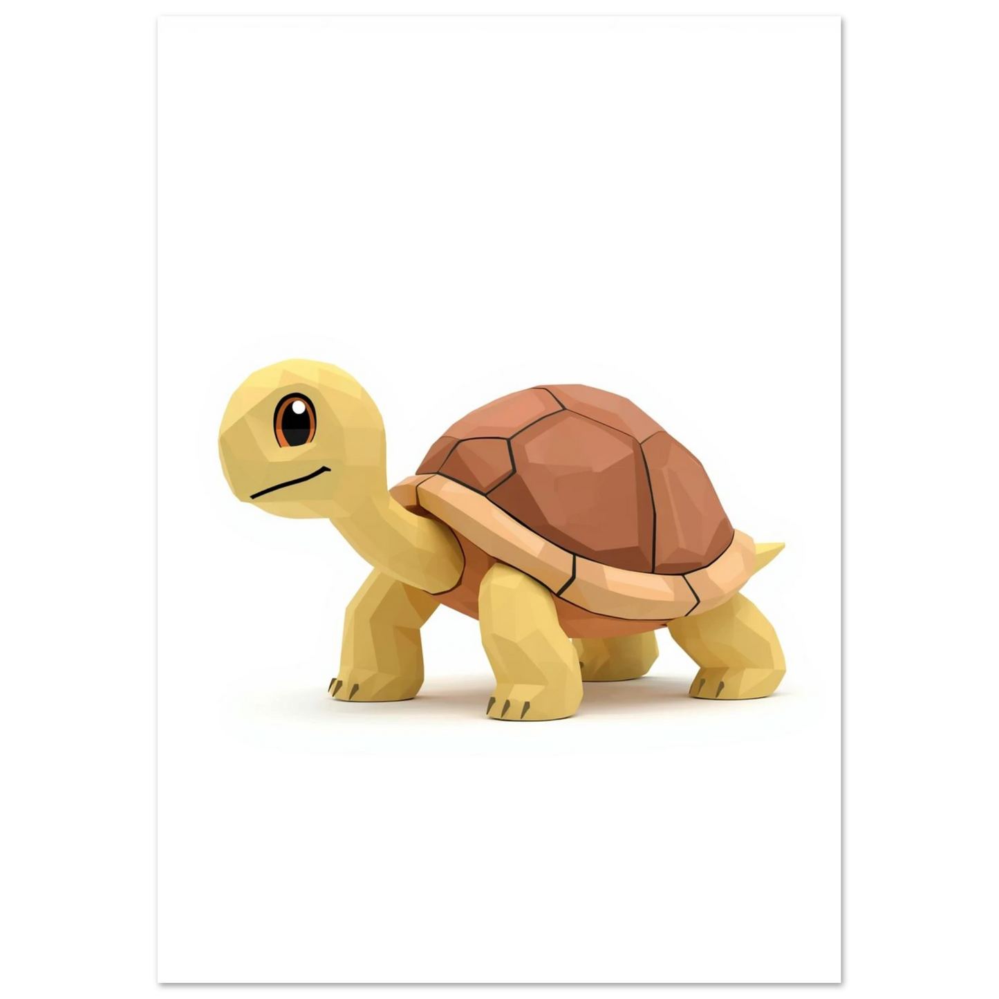 Stiliserad sköldpadda med stora ögon i 3D-inspirerad grafik, lekfullt motiv