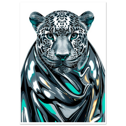 Modern djurposter föreställande en leopard i glänsande flytande metall-stil