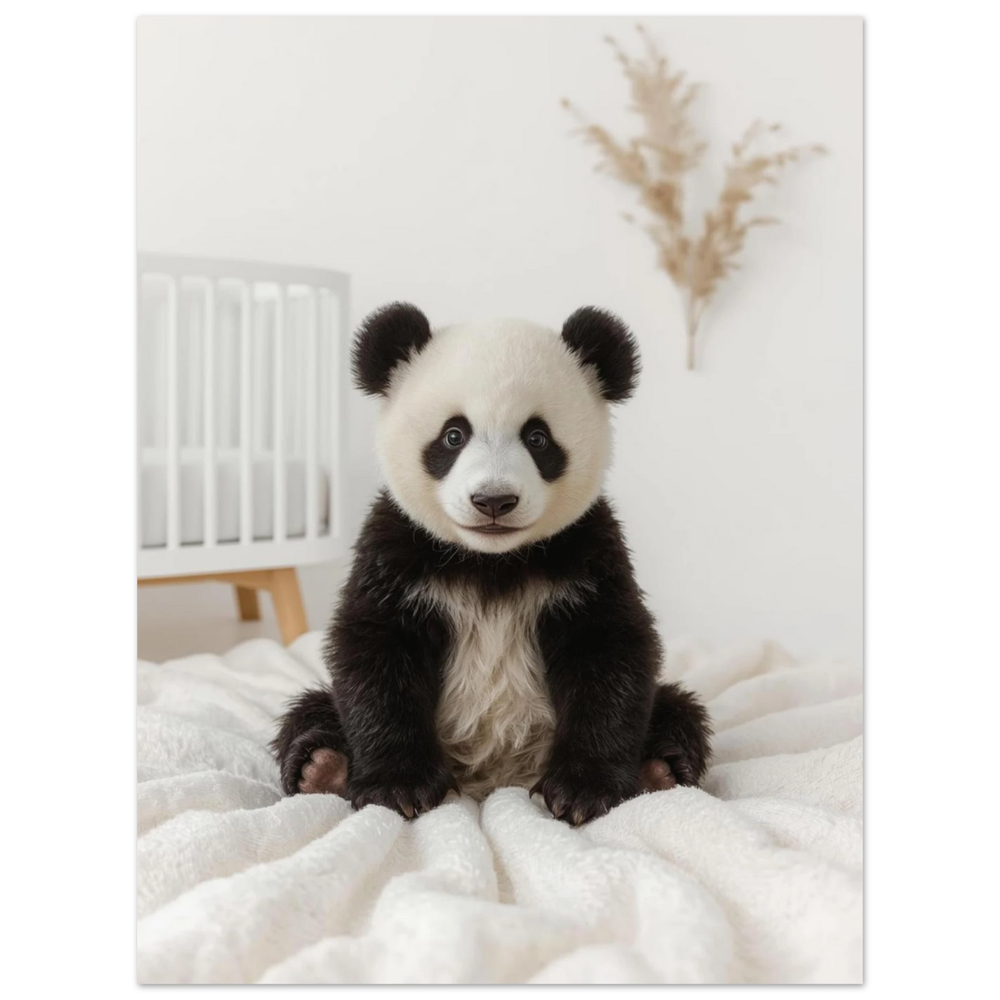 Söt pandaposter i bohemisk stil med torkat gräs i bakgrunden