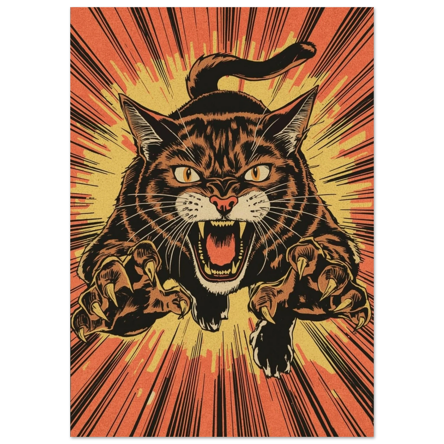 Arg katt som hoppar framåt med klorna ute – retro poster