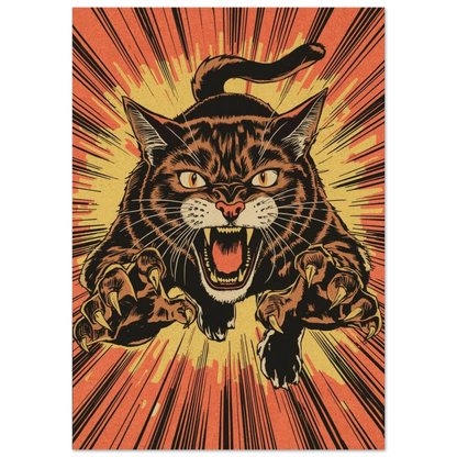 Arg katt som hoppar framåt med klorna ute – retro poster
