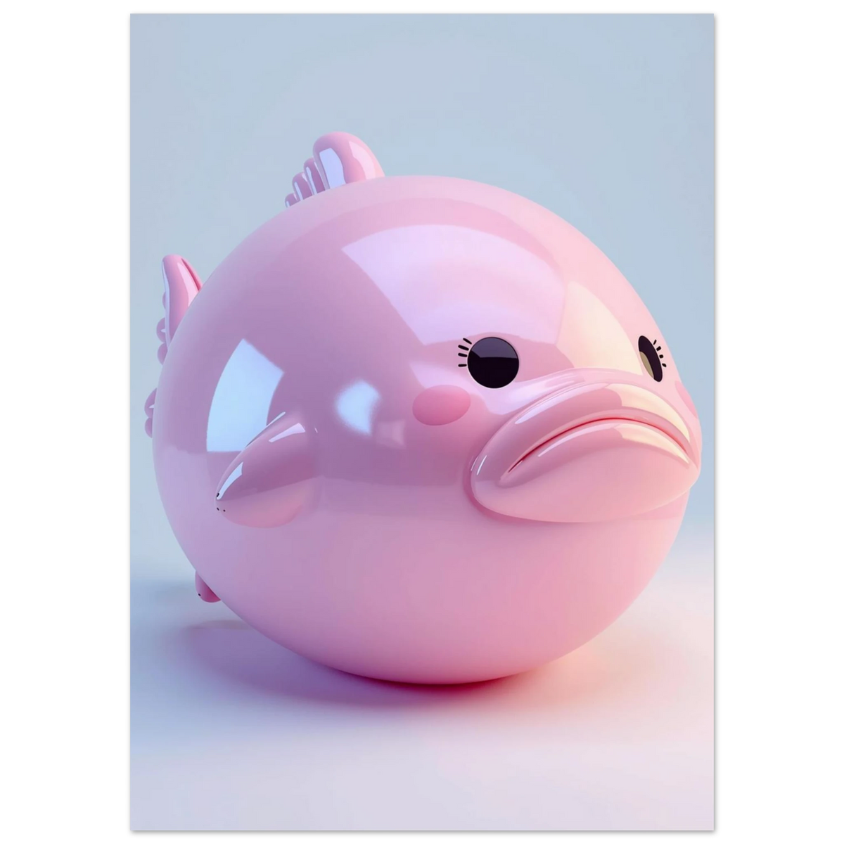 Glansig rosa blobfisk med surrealistisk finish och runda former – digital konst