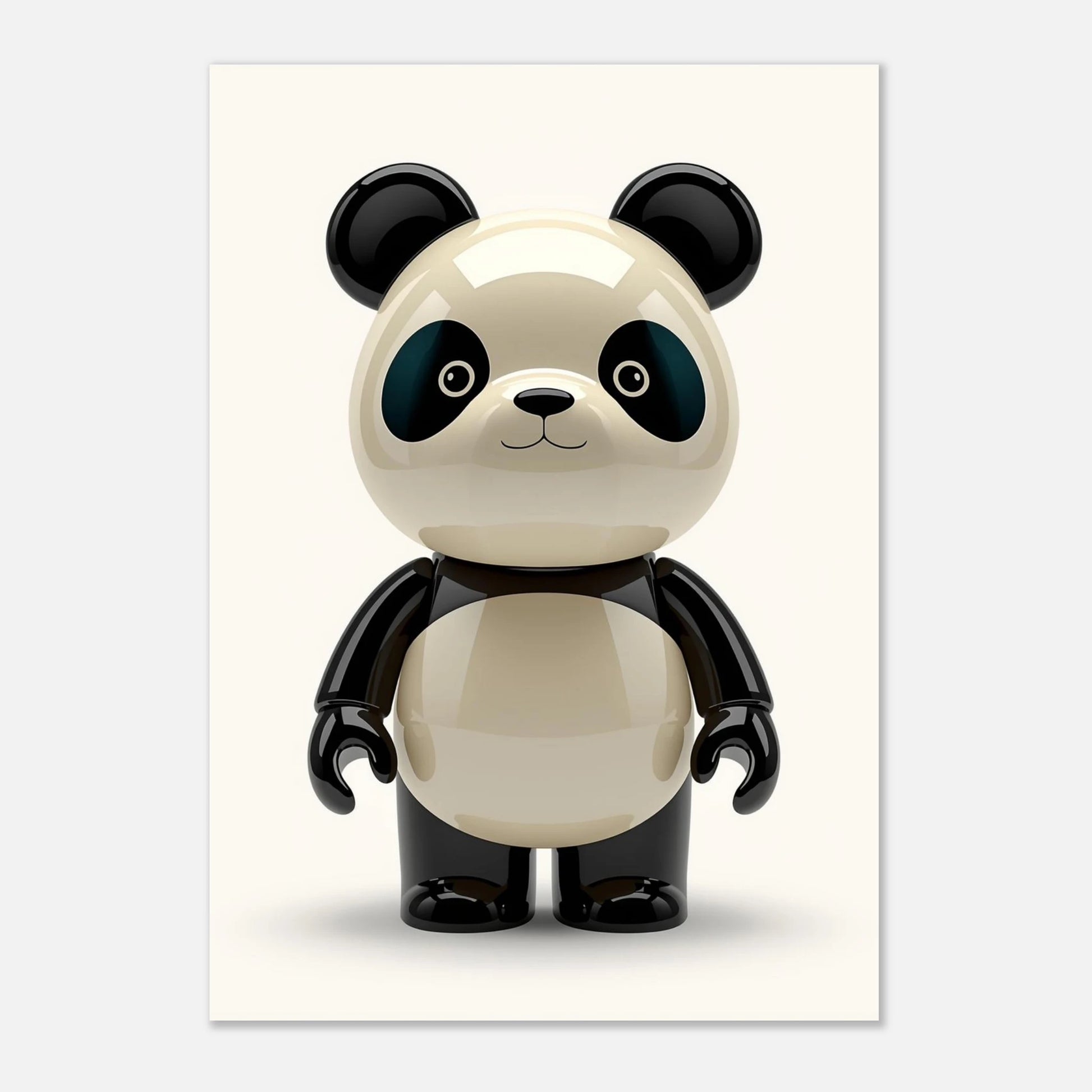 Svartvit panda i blank leksaksdesign med lekfullt uttryck – unik djurposter