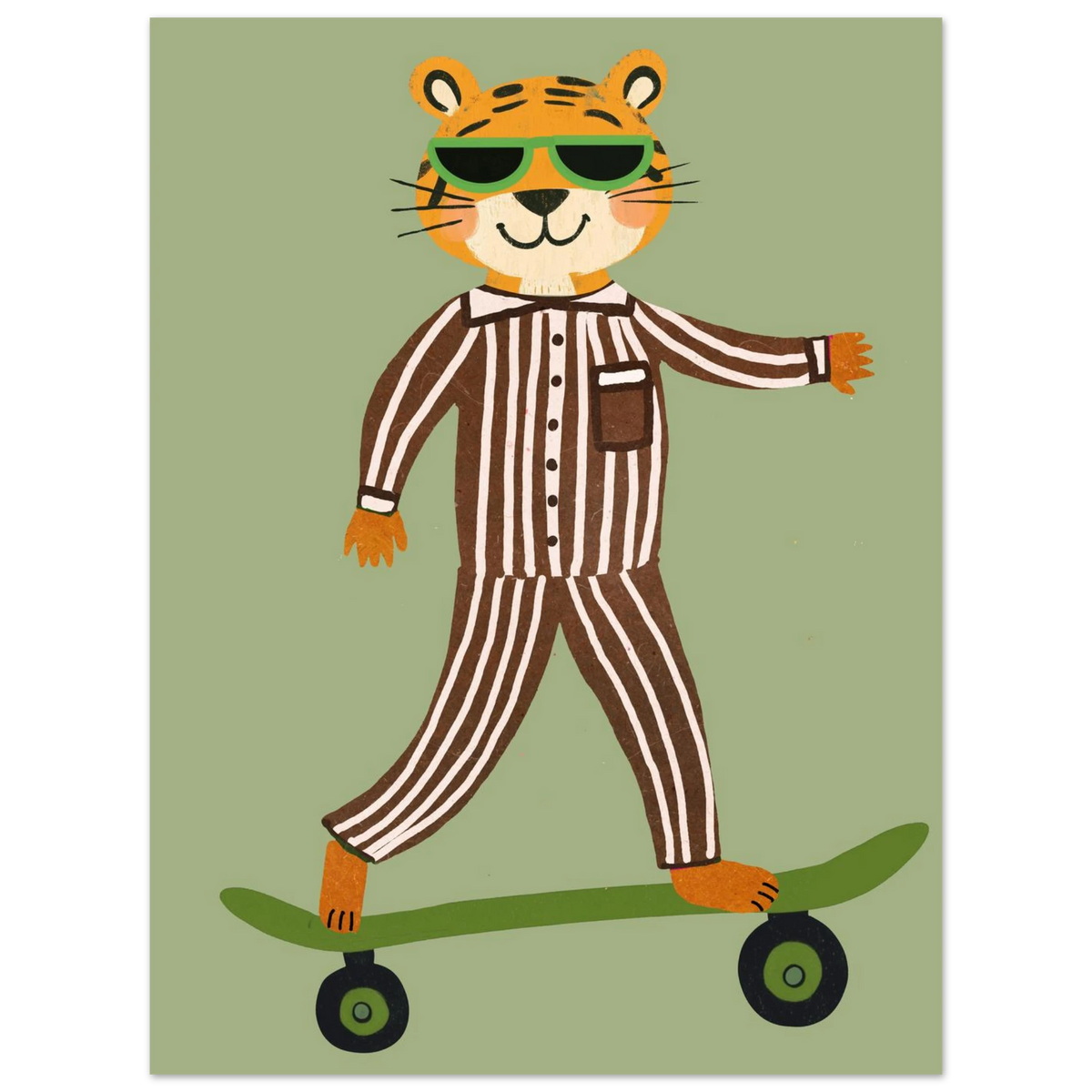 Skateboardåkande tiger med kaxig attityd – färgglad poster med djurmotiv