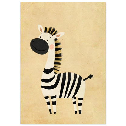 Söt zebra med rosa kinder på beige strukturerad bakgrund, barnposter