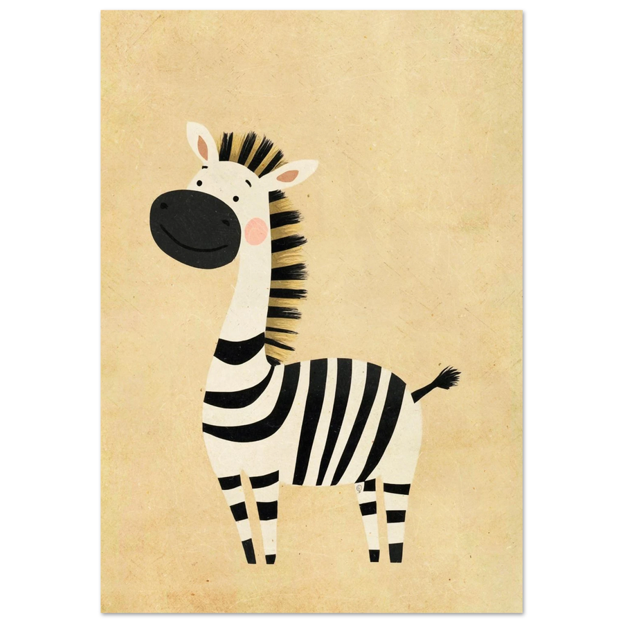 Söt zebra med rosa kinder på beige strukturerad bakgrund, barnposter
